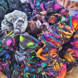 Halloween Scrunchie Scrunchies 100% Cotton, Fall, Hair Ties, Thick Elastic, Seamless