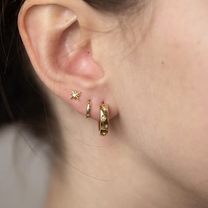 Pierced Earring Set Gold Stacking Earring Hoops, Minimal Gold Ear Stack for Multiple Piercing, Everyday Earring 3 Piercing, Free Gift Pouch