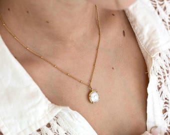 Sierlijke zoetwaterparelketting set, set parelketting en oorbellen, aanslagvrije hypoallergene ketting set, bijpassende parelsieraden goud