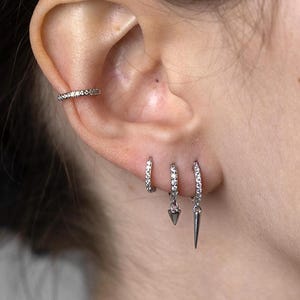 Silver Four Earring Set Silver Earring Stack Set For Multiple Piercing Ear Stack Huggie Hoops Silver Earrings Idea For Gift Earrings For Her