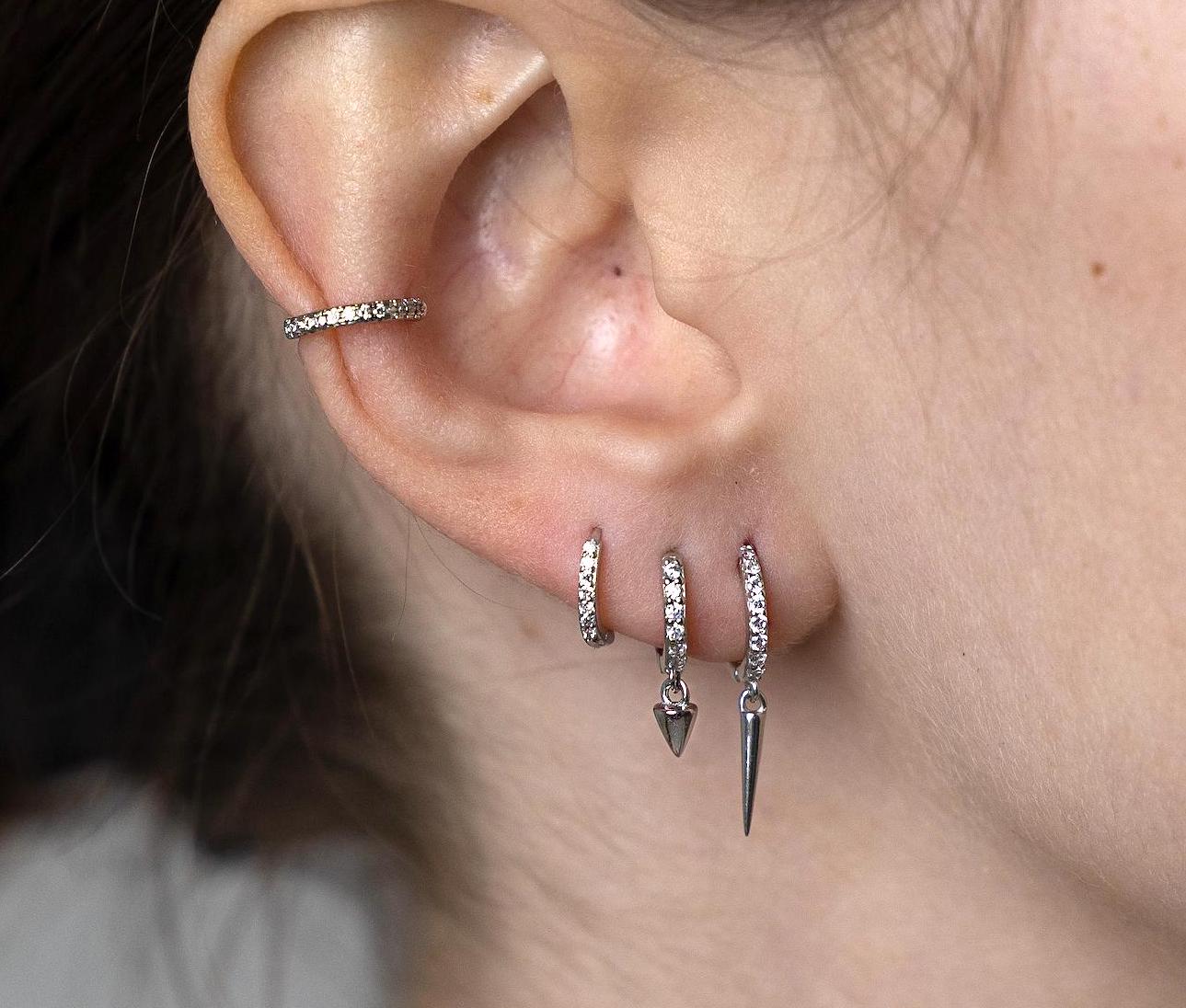 Silver Four Earring Set Silver Earring Stack Set for Multiple