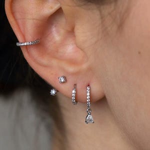 Everyday Front Back Earring Set Silver Earring Stack Sterling Silver Huggie Hoops Earring Set Dainty Earring Gift For Her Gift Idea For Wife