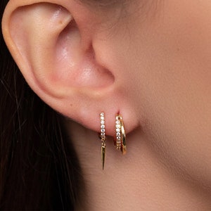 Dainty Huggie Hoops Earring, Dangling Gold Earrings, Sterling Silver Earring Set with  Personalised Pouch, Silver cz Hoops, Hoops Gift Set