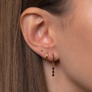 Minimalist Black Huggie Hoop Earrings -Black Onyx Diamond Huggie Hoop Set • Dainty Hoop Earrings •Earring Set • gift ready • gift for her