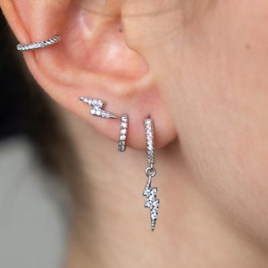 Silver Earring Set Silver Stacking Earring Set Lighting Minimal Ear Stack for Multiple Piercing Earring Everyday Earring Sister Gift Idea