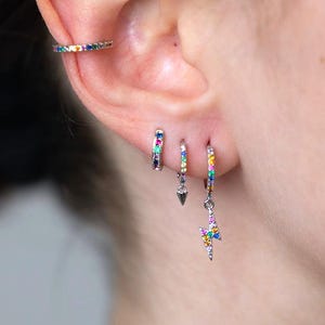 Rainbow Silver Huggie Hoop Layering Earring Set Lightweight Earrings for Everyday Silver Stacking Set Minimal Chic Silver Timeless Earrings
