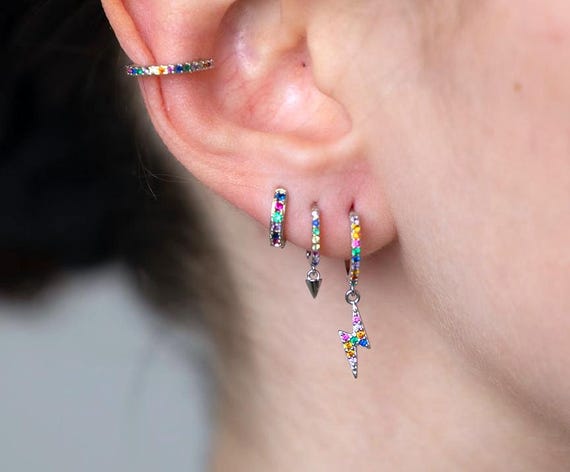 Orecchini A Cerchio Arcobaleno In Argento Sterling 925 - Foto 6