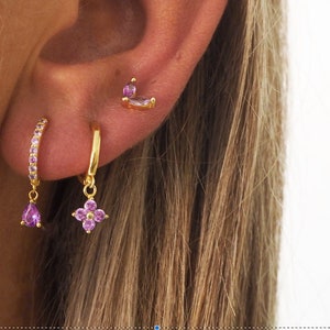 Dainty Earring Set, Silver Earring Set, Earring Set for multiple piercing, Gold-Plated Earring Set, Purple Silver Earrings Daughter gift set