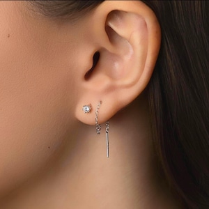 Pull through Earrings | Thread earrings | Double Piercing Earring Chain | Ear Thread | Waterproof Everyday Earrings | Christmas Earring Gift