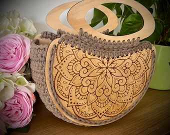 Handmade Mandala Handbag, Grey Handbag Handcrafted Crochet Bag, Christmas Gift Handbag Women's, Unique Piece Bag Handbag Ladies Woven Bag