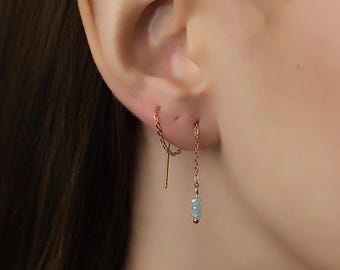 Oorbellen met draad | Doortrekoorbellen | Dubbele piercing-oorbelketting | Draadje in het oor | Waterdichte alledaagse oorbellen | Kerstcadeau
