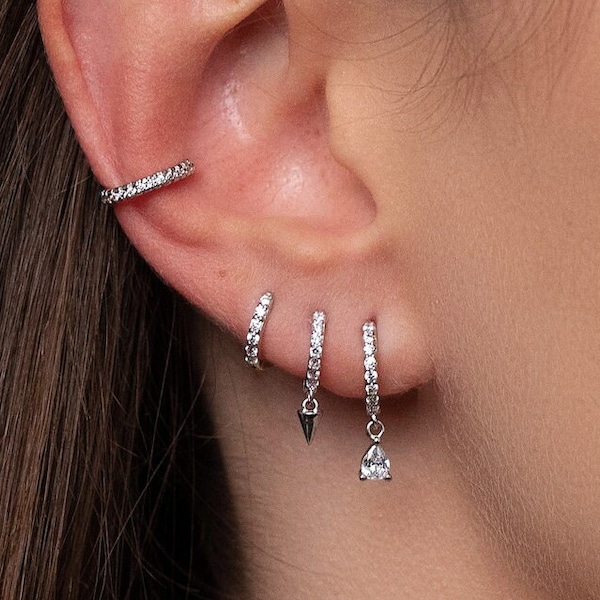 Pierced Earring Set Silver Stacking Earring Set Minimal Ear Stack for Multiple Piercing Earring Everyday Pierced Earring For Daughter Gift