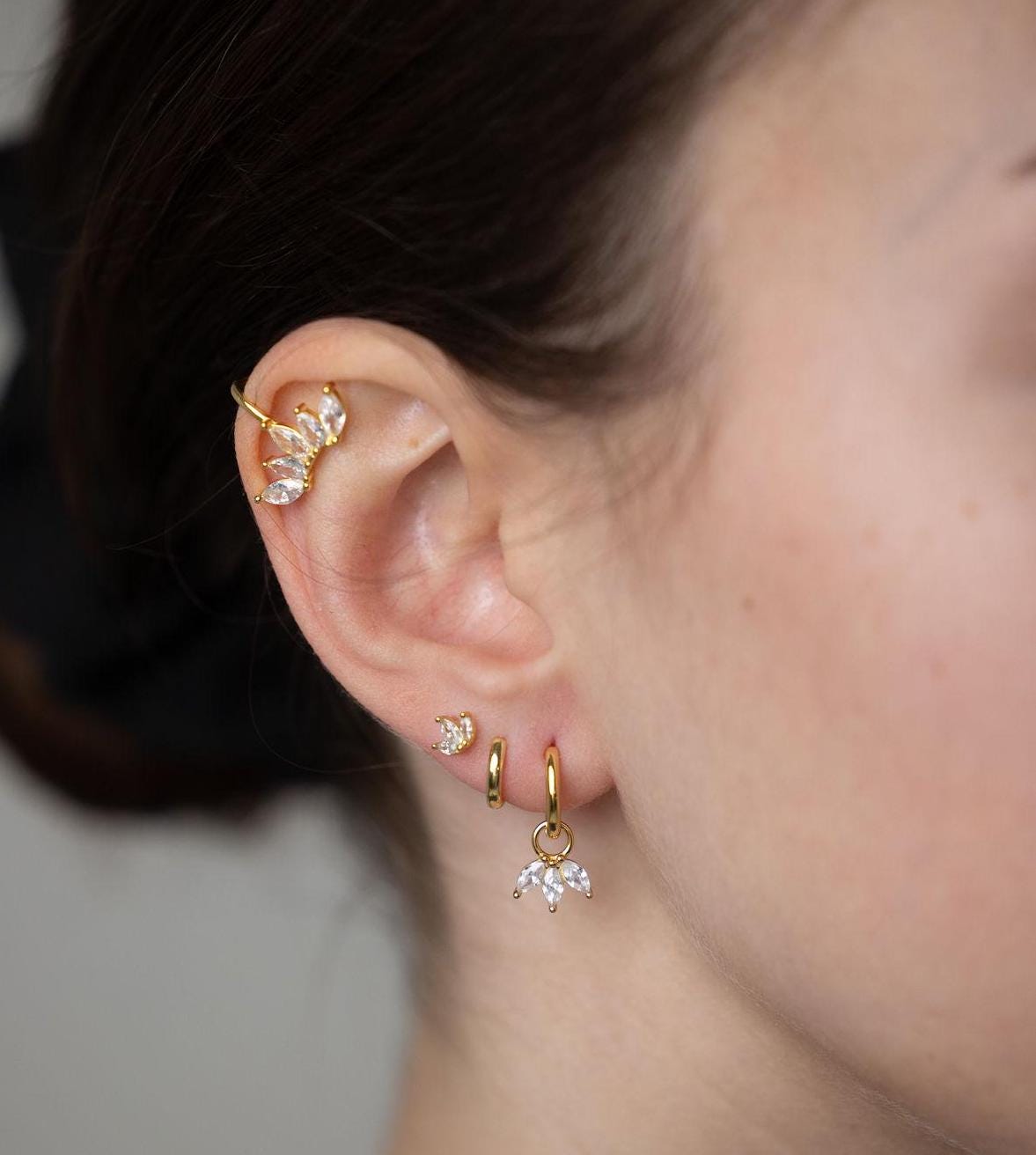 Diamond Stud Piercing Earrings Triple Piercing Earring Set