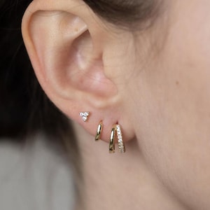 Small Huggie Hoop Earrings Gold, Everyday Earrings Stack Gold, Tiny Stacking Earrings, Small Gold Hoops, Small Ear Stud, Gift Ready Pouch