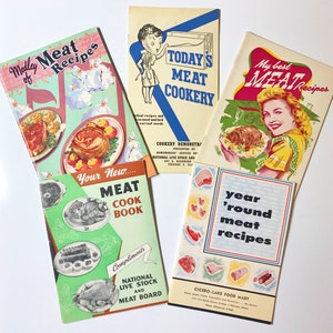 Lot of 5 Vintage Meat Brochures Recipes National Livestock Meat Board American Meat Institute Illinois 1940s