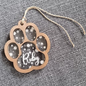 Personalized cat paw Christmas ball in wood and plexiglass, fast shipping