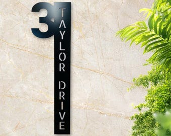Modern Vertical Aluminum House Number Sign: Custom Address Plaque