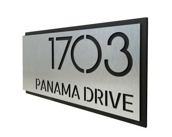 Modern Aluminum Composite Address Sign, Vertical Offset Plaque