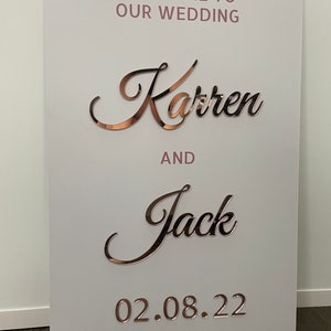 Wedding Welcome Sign, Wedding Signage 3D Welcome Sign, Custom Wedding Sign White Acrylic Wedding Sign With 3D Gold Mirror Names