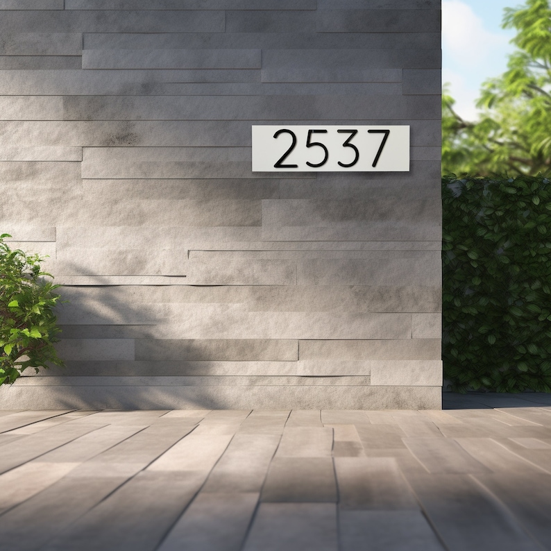 A close-up image of the modern aluminum address sign with sleek design and acrylic numbers.