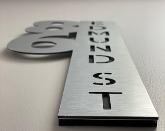 Modern Vertical Address Sign: Brushed Aluminum Composite Plaque