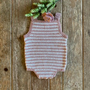 Crocheted Pink Stripe Onesie / Pink Stripe Romper / Hand Crocheted Sunsuit / Baby Gift / Baby Shower Gift / New Mom Gift /Handmade Baby Gift
