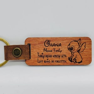 ohana Custom Laser Engraved Keychain Cherry Leather Brass Ring Gift Anniversary Graduation First Car Birthday