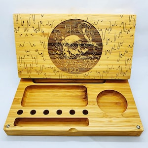 Trippy fungo fatto a mano Laser inciso bambù Rolling Vassoio magnetico Backflip Stile personalizzato Personalizzato Regalo Uomini Donne Stash Box Case