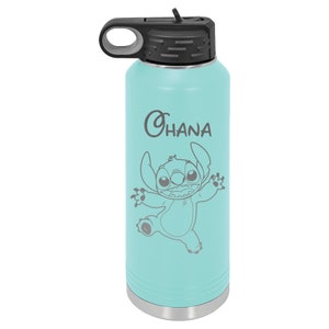 Cartoon, Ohana, 40 0z Grawerowane Butelki Na Wodę Ze Słomką, Spersonalizowane Izolowane, Nazwa, Niestandardowa Butelka Na Wodę, Butelka Na Wodę Ślubną