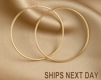 14K Gold Filled Large Hoop Earrings 30mm, 38mm, 50mm, 65mm Continuous Hoop Earring Wires Earring Hook, Tarnish Resistant Earrings