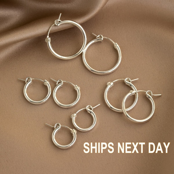 Solid Sterling Silver Thick Hoop Earrings, Everyday Huggie Hoop, Huggie Earring, Simple Hoop Earrings, Perfect for Everyday Wear