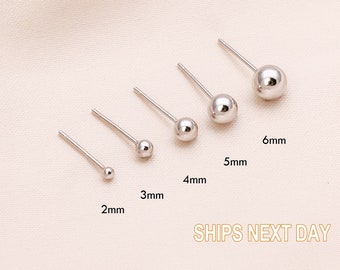 Petites boucles d'oreilles boule 2 mm, 3 mm, 4 mm, 5 mm, clous sphériques en or - Clous en argent, petite boule, clou minimaliste, petites boucles d'oreilles