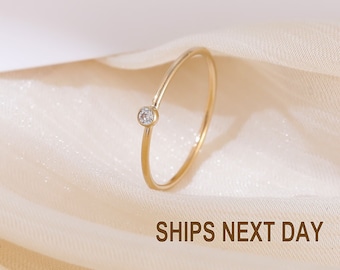 Thin 14k Gold Filled Diamond Stacking Ring, Gold Tarnish Resistant Ring, CZ Diamond Ring, Crystal gold ring, Dainty Promise Ring