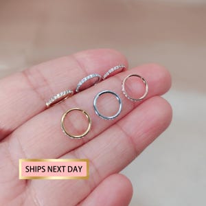 Créoles en acier chirurgical pavées à cliquet CZ 20G/18G/16G, anneaux à cliquet sans couture Cz, anneaux tragus, cliquets de cartilage, anneau dans le nez