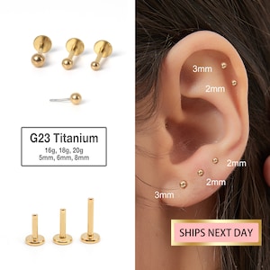 20G/18G/16G Tiny Ball Threadless Push Pin Labret Stud, 2mm/2.5mm/3mm tragus stud, conch earring, cartilage piercing, Flat Back Stud