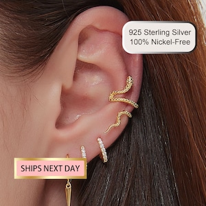 Ear cuff de cobra, Ear cuff de serpente, Ear cuff sem piercing, Ear cuff de ouro, Ear cuff não perfurado, Piercing falso em hélice, Ear cuffs, Piercings falsos