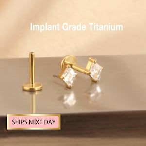 Goujon losange Cz en titane 20G/18G/16G, épingle labret, clou tragus, boucle d'oreille conque, piercing hélix/cartilage, clou de nez, clou sans filet