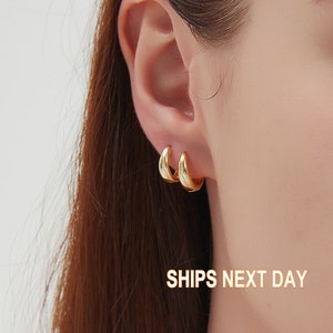 Gold Tapered Hoop Earrings, 6mm, 7mm, 8mm, 10mm Huggie Hoop Earrings, Sterling Silver  Hoop Earrings, Cartilage Hoop, Helix Earrings