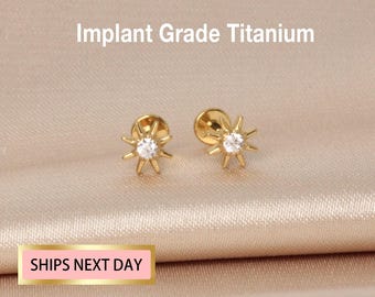 20g/18g/16g Gold Star Gewindeloser Push-In Labret-Stecker aus Knorpel/Implantat-Titan / Stern-Tragus-Stecker / Tragus / Helix / Knorpelpiercing / minimalistisch