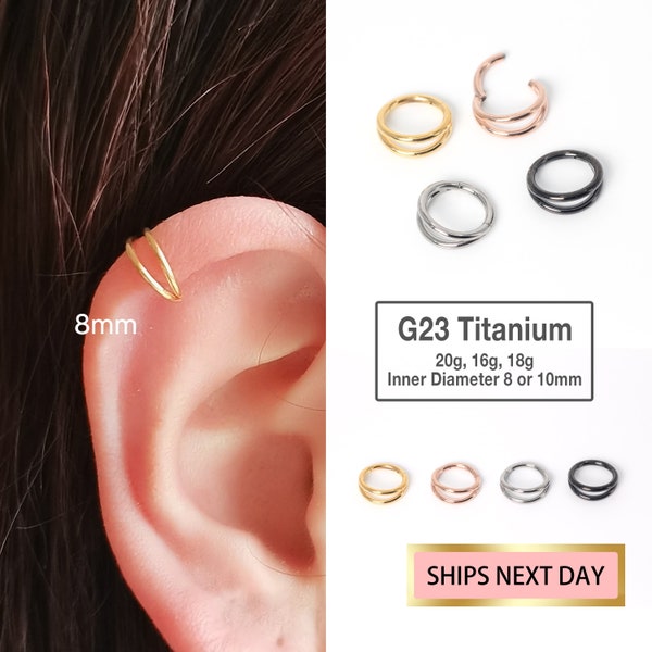 20G/18G/16G Titanium Double Hinge Hoop - Hinged Segment Nose Ring -Double Hoop Nose Hoop - Round Earring - Seamless Hinged Clicker Hoop