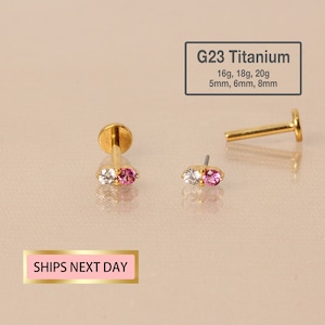 20G/18G/16G Piccolo rubino Stud - Due pietre piatte posteriori Push Pin Labret Stud - Tragus Stud - Orecchino a conchiglia - Elica/Piercing alla cartilagine