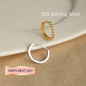 Small Cz stone Hoop Earrings, Dainty Gold Hoop Earrings, Cartilage hoop, Silver Cz Paved Hoop, Tragus hoop, Helix hoop, Stacking hoop set