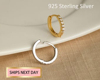 Small Cz stone Hoop Earrings, Dainty Gold Hoop Earrings, Cartilage hoop, Silver Cz Paved Hoop, Tragus hoop, Helix hoop, Stacking hoop set