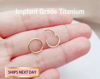Gold Color Titanium Implant Grade Nose Ring, Hinged Segment Nose Ring Septum Clicker Ring Daith Hoop 20G/18G/16G/14G