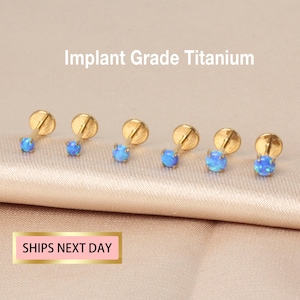 20g/18g/16g Tiny Blue Opal Threadless Push In Labret Cartilage/Opal Implant Grade Titanium stud /tragus stud/conch earring/helix/minimalist