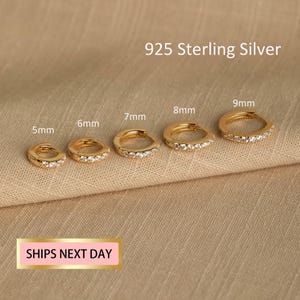 Small Huggie Hoop Earrings, Dainty Gold Hoop Earrings, Cartilage hoop, Silver Cz Paved Hoop, Tragus hoop, Helix hoop, Stacking hoop set