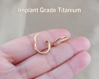 16G/18G/20G Titanium CZ Paved earring hoop, Hinged Clicker Hoop Earring, Hinged Clicker, Helix Hoops, Nose Hoop, Septum Clicker Nose ring