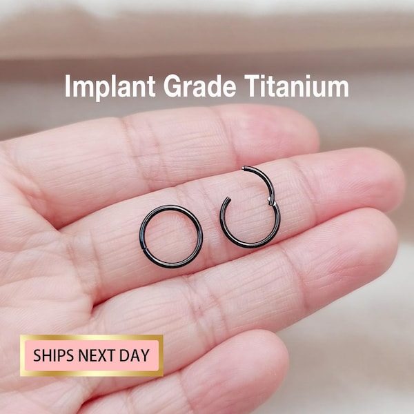 Implant Grade Titanium Black Hinged Hoop Ring/Nose Hoop/Nose Piercing/Septum Ring/Seamless Hinged Clicker/Helix Earring20G/18G/16G/14G