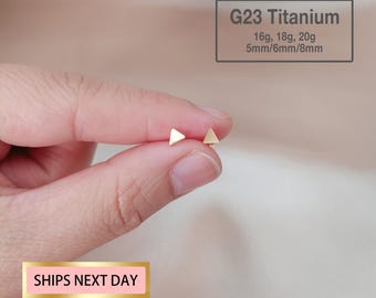 Dainty Triangle Threadless Flat Back Earrings, Implant Grade Titanium Push Pin Labret Stud, Tragus Stud, Tiny Triangle Nose Stud 20G/18G/16G