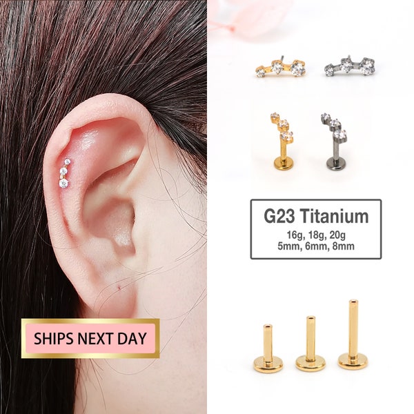 20G/18G/16G Tiny Gold Climber Cartilage Earring - tragus stud - conch earring - tragus - helix - cartilage piercing - Flat Back Stud